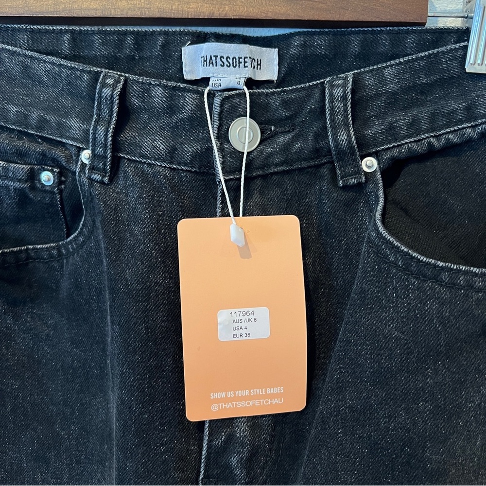 THATSSOFETCH Varski Semi-Wide Leg Black High Waisted Raw Hem Jeans - Picture 8 of 11